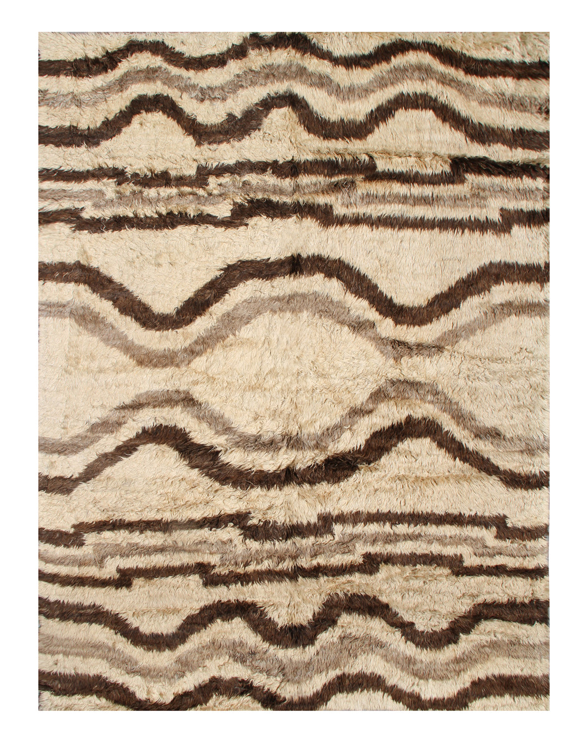 9'x12' Ariana Contemporary Moroccan Beige and Brown Barchi Shaggy Wool Area Rug