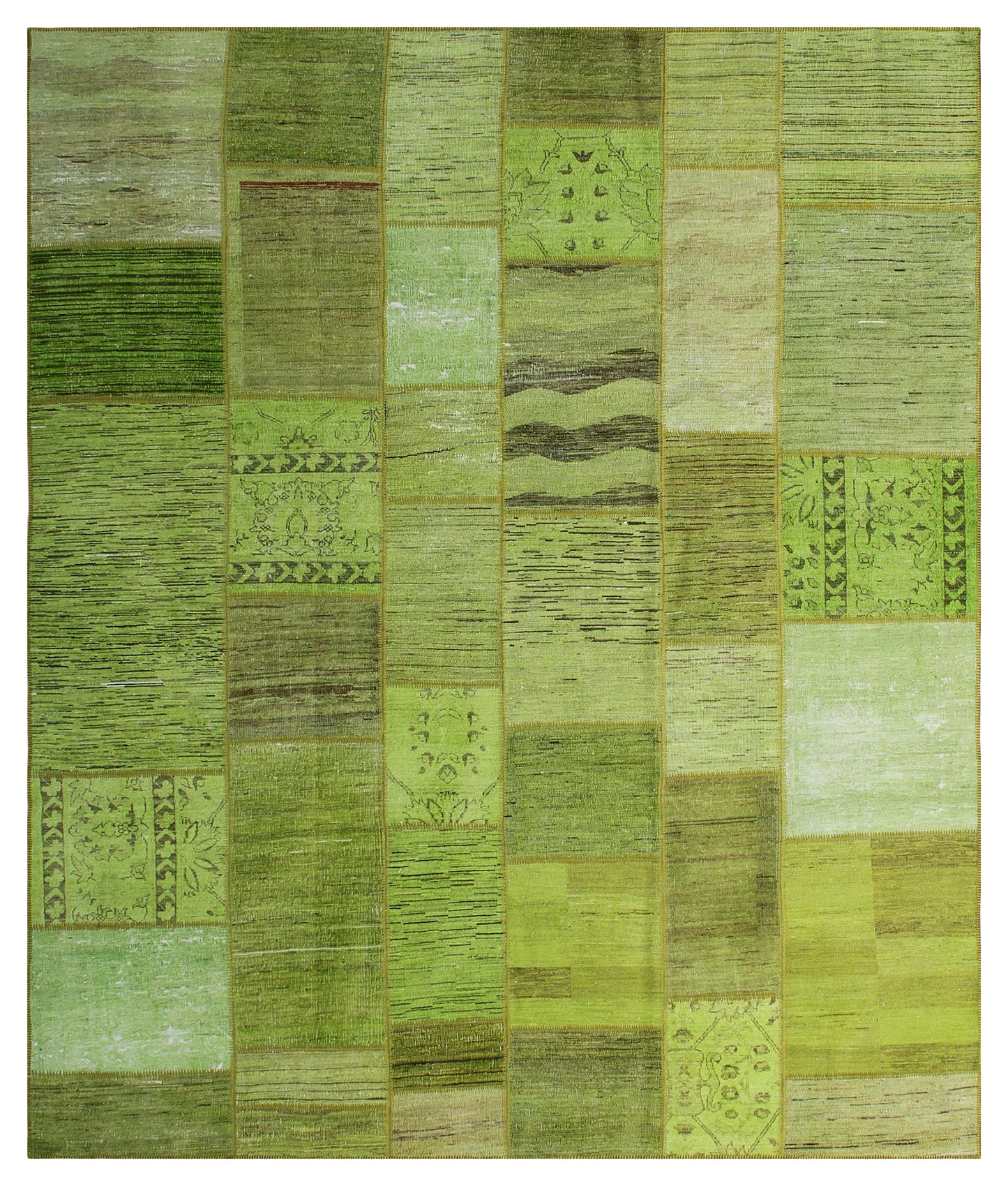 7'x10' Lime Green Color Ariana Patchwork Overdyed Area Rug