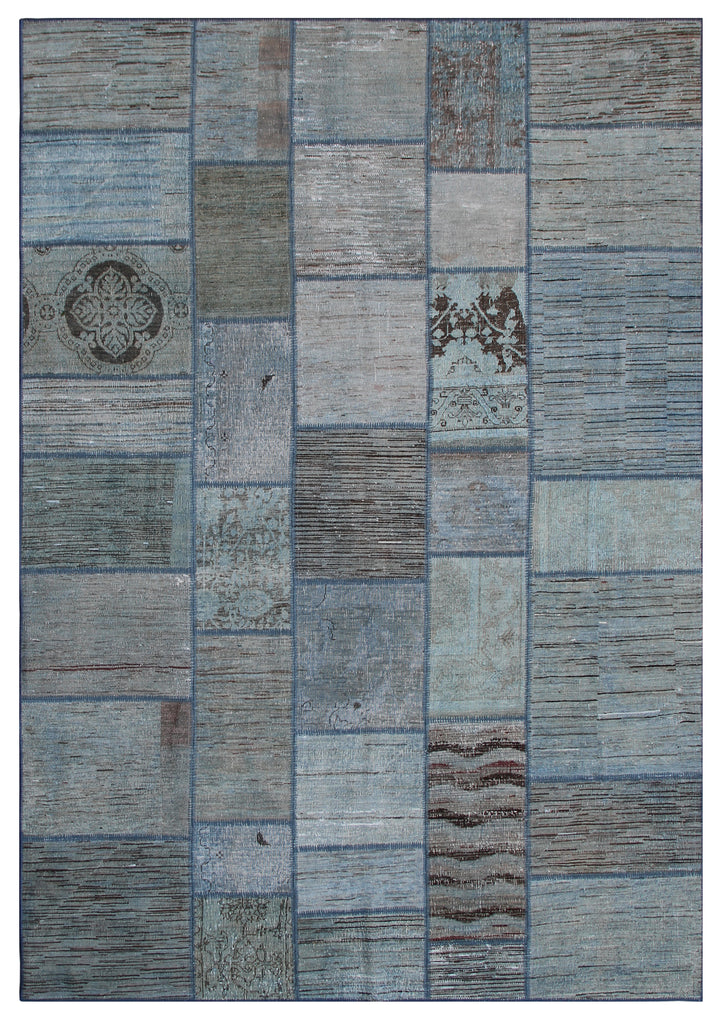 7'x10' Blue Gray Ariana Patchwork Overdyed Rug