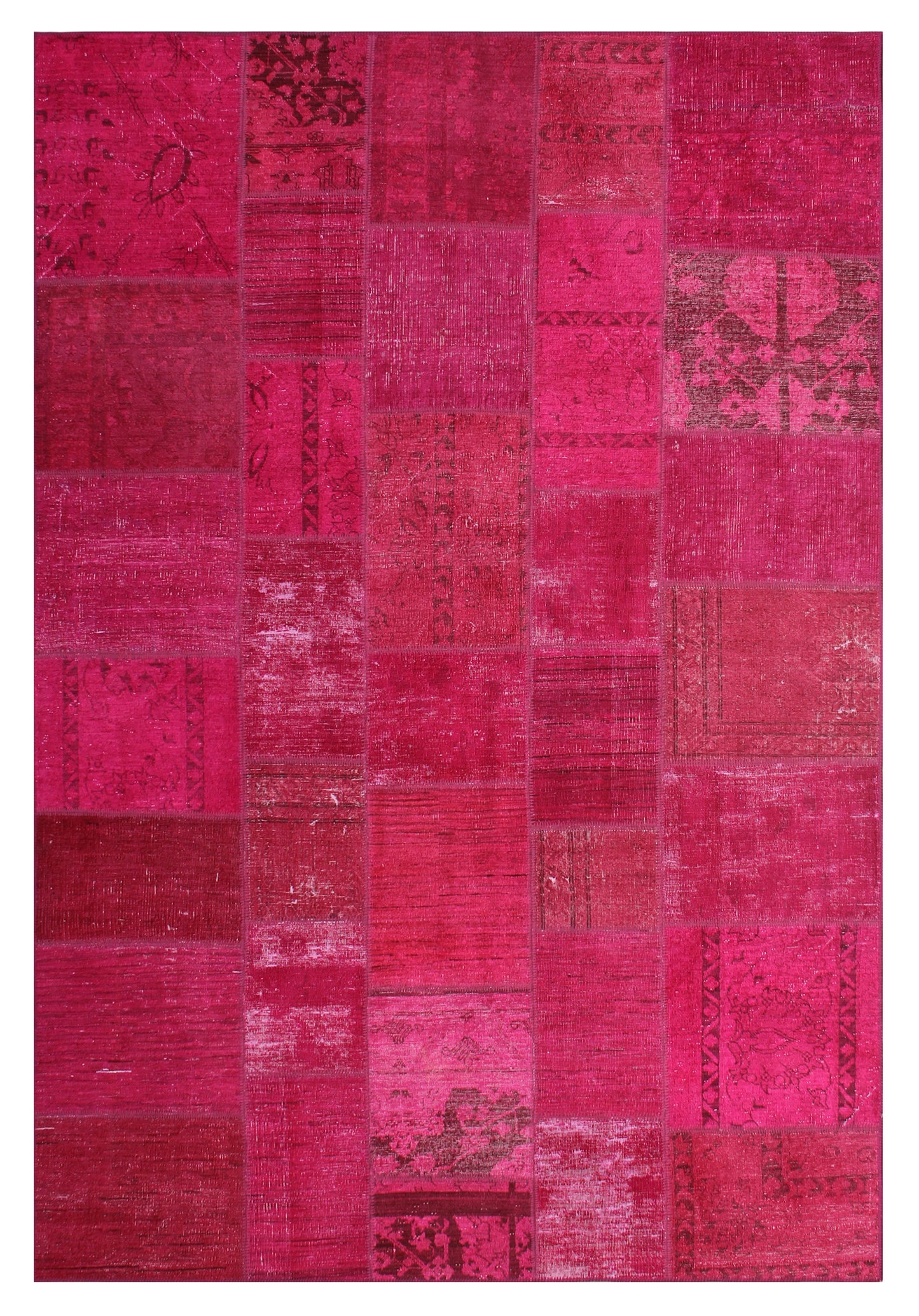 7'x10' Vibrant Hot Pink Ariana Patchwork Overdyed Area Rug