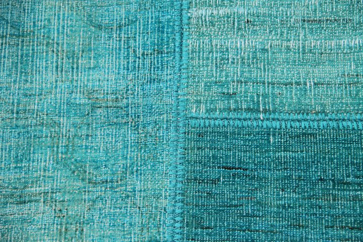 7'x10' Turquoise Blue Ariana Patchwork Overdyed Wool Rug