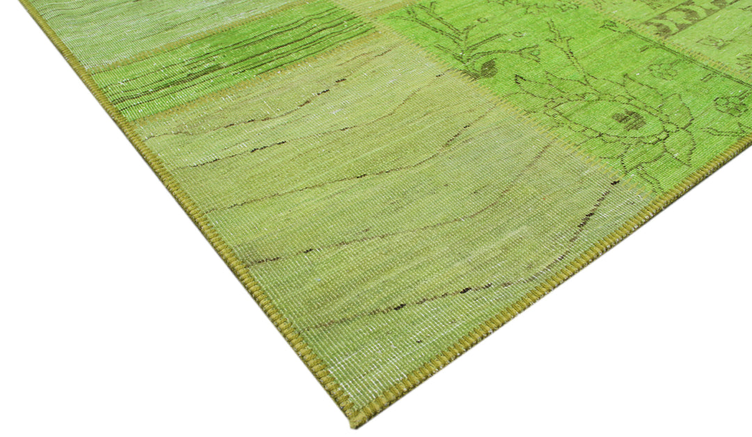 7'x9' Lime Green Hand Knotted Ariana Patchwork Overdyed Rug