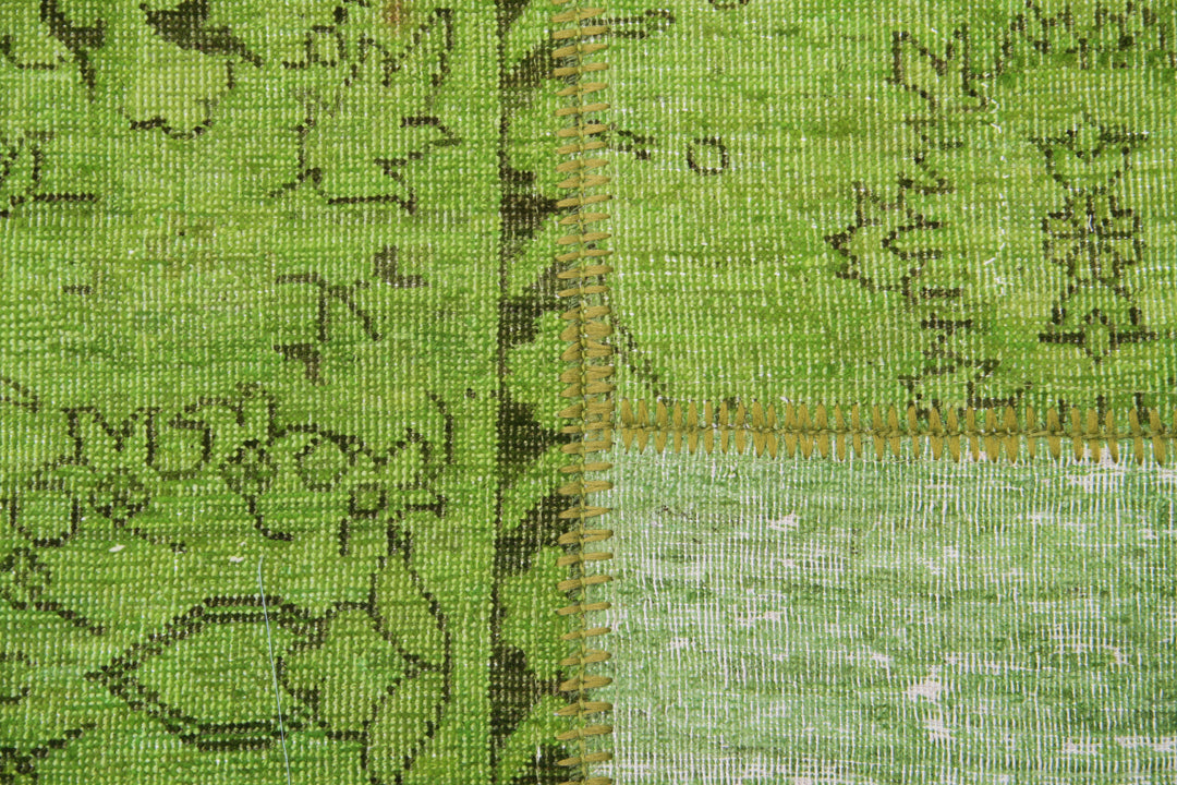 7'x9' Lime Green Hand Knotted Ariana Patchwork Overdyed Rug