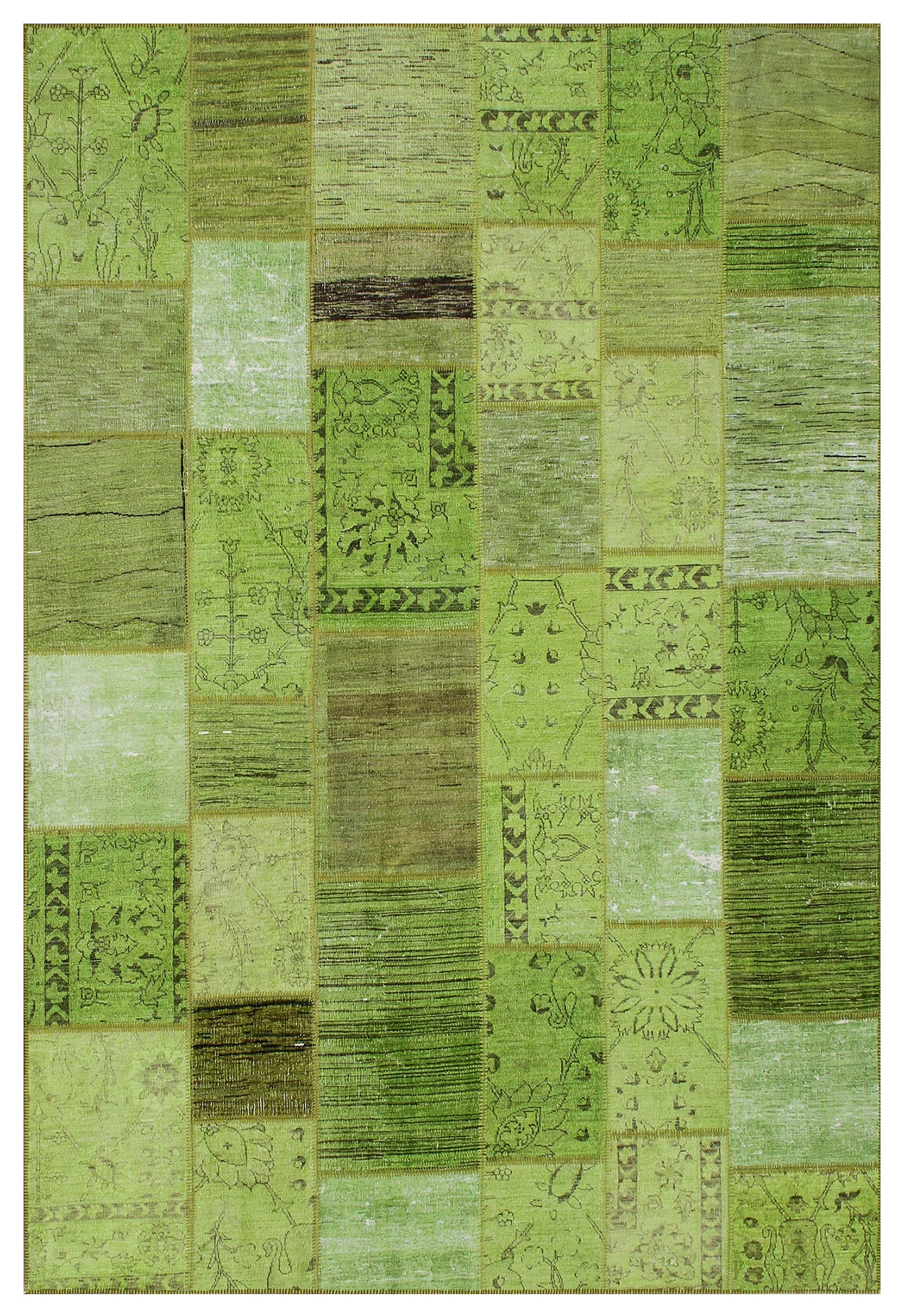 9.04 x  6.07 Green Hand Knotted Ariana Patchwork Rug