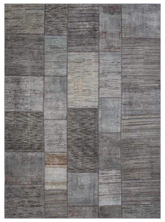 9.03 x  6.07 Hand-Knotted Ariana Grey Patchwork Rug