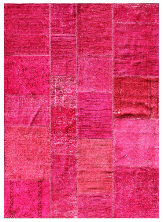 6'x8' Hot Pink Ariana Patchwork Overdyed Wool Area Rug