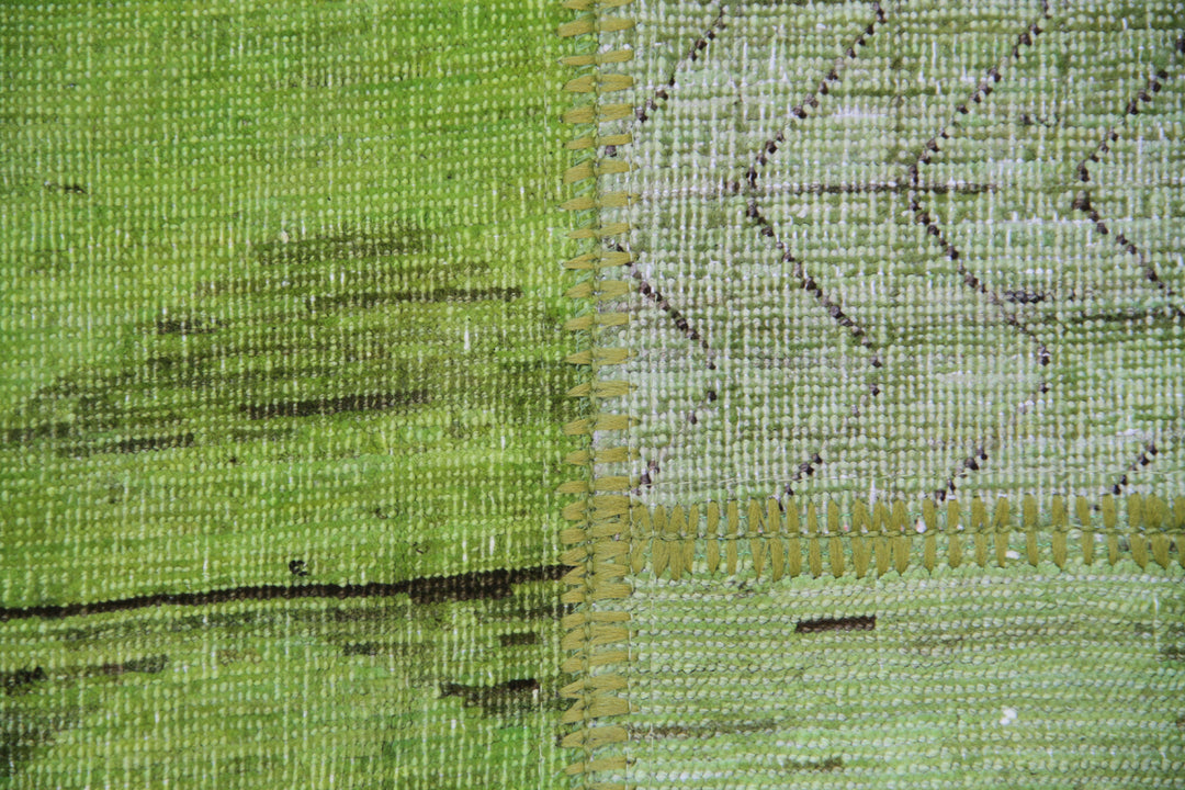 8'x10' Lime Green Hand-Knotted Overdyed Patchwork Area Rug