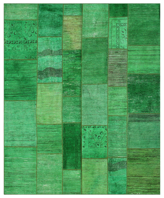 8'x10' Emerald Green Color Hand-Knotted Ariana Patchwork Area Rug