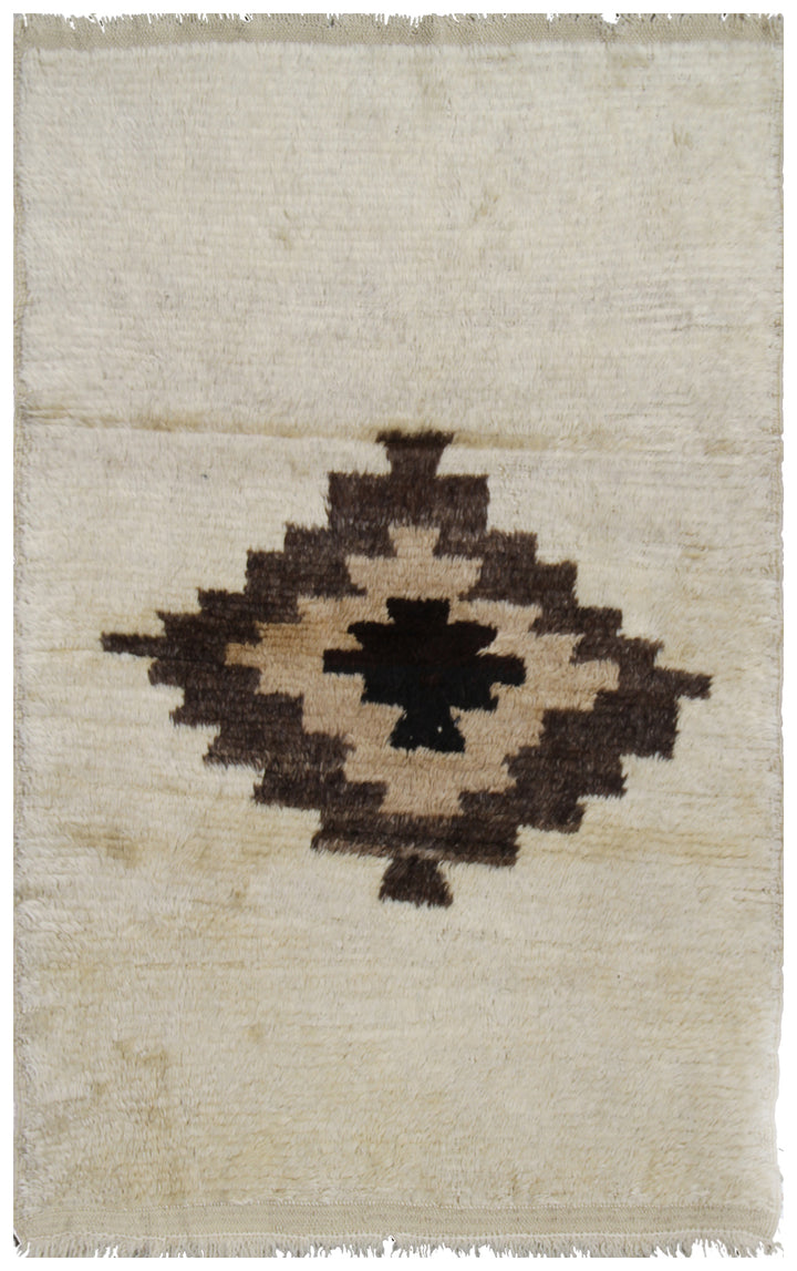 4'x6' Antique Turkish Tulu Rug - Ivory & Brown Organic Wool