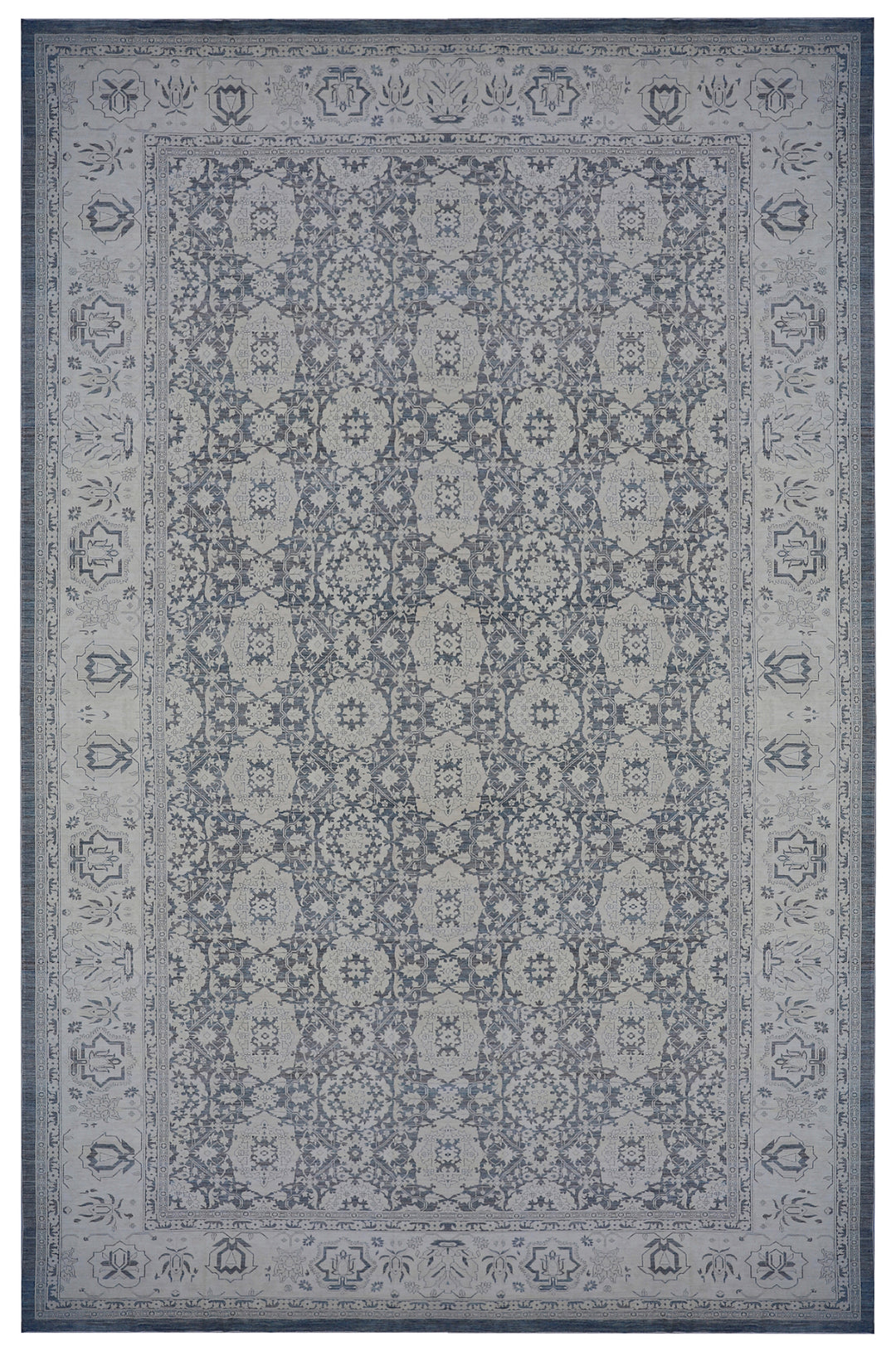 15'x23' Hand-Knotted Afghan Palace Rug| Indigo & Ivory, Organic Wool