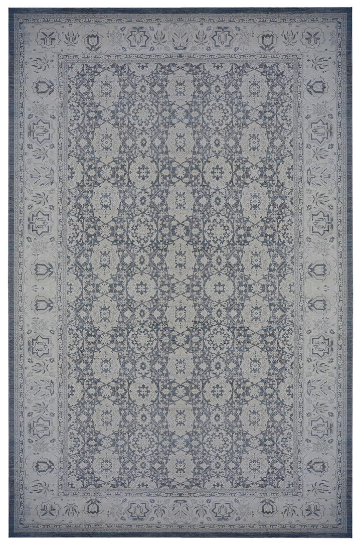 15'x23' Hand-Knotted Afghan Palace Rug| Indigo & Ivory, Organic Wool