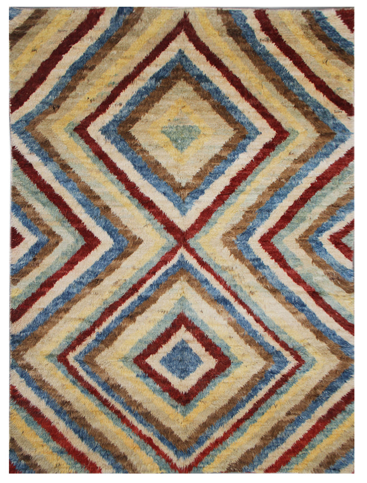 7'x10' Diamond Colorful Moroccan Shaggy Ariana Barchi Wool Area Rug