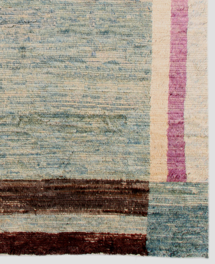 9'x12' Ariana Moroccan Blue Pink Brown and Ivory Geometric Abstract Barchi Rug