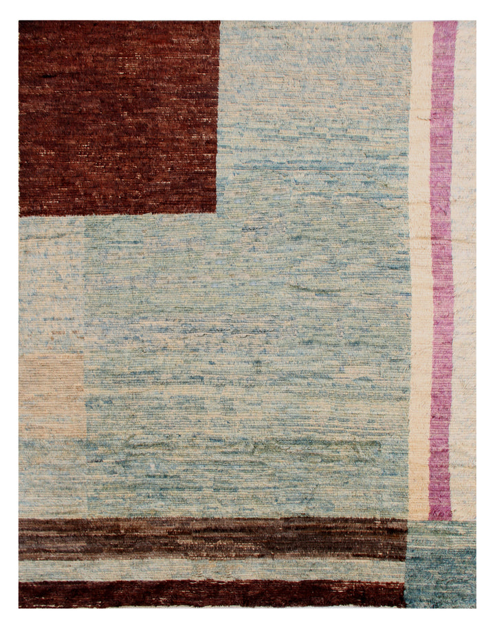 9'x12' Ariana Moroccan Blue Pink Brown and Ivory Geometric Abstract Barchi Rug