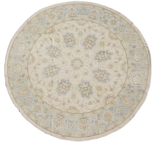 10' x 10' Ariana Traditional Beige and Sky Blue Hand Knotted Round Wool Rug