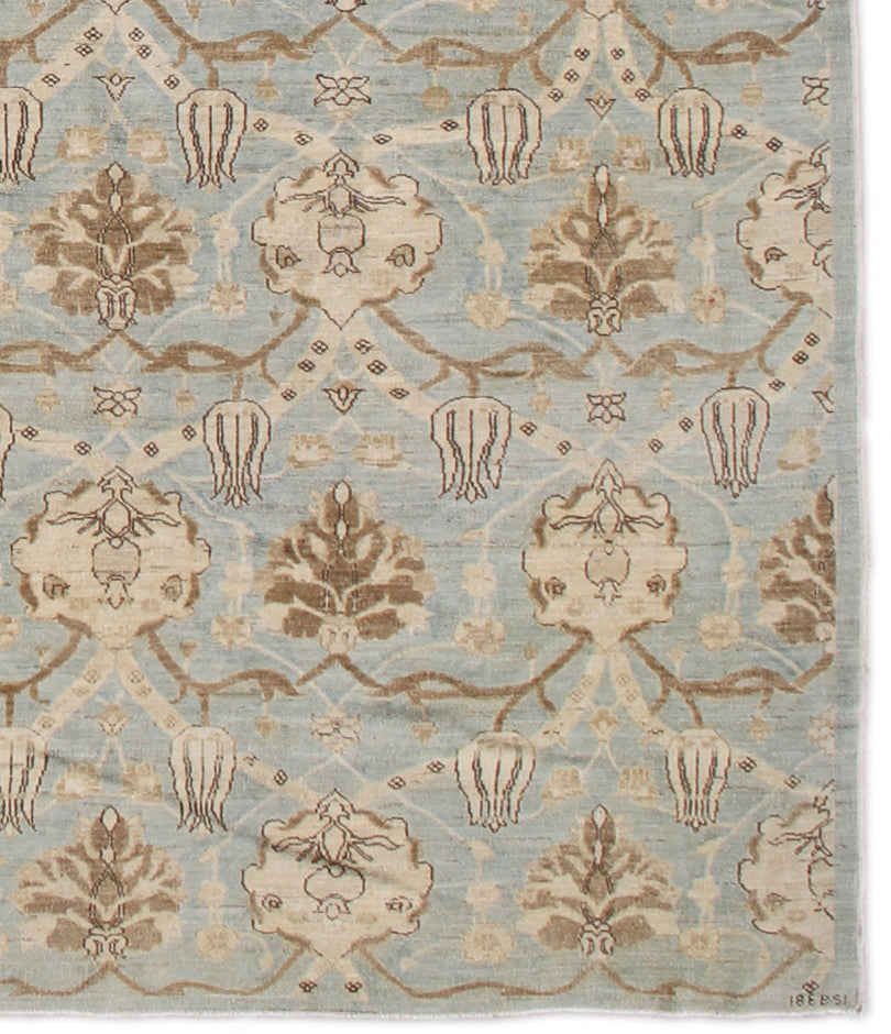 8'x10' Soft Blue Gold Ottoman Design Hand-Knotted Ariana Transitional Area Rug
