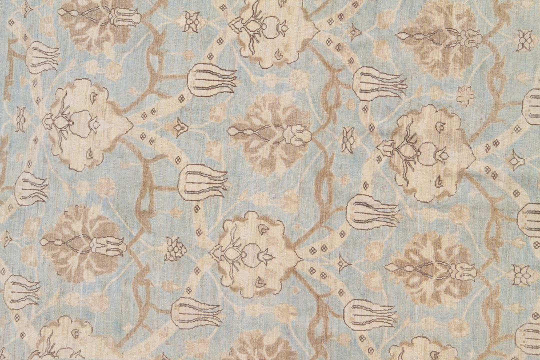 8'x10' Soft Blue Gold Ottoman Design Hand-Knotted Ariana Transitional Area Rug