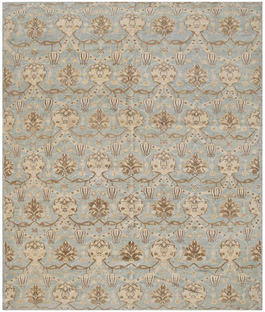 8'x10' Soft Blue Gold Ottoman Design Hand-Knotted Ariana Transitional Area Rug