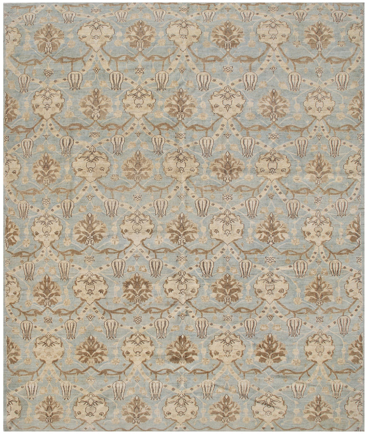 8'x10' Soft Blue Gold Ottoman Design Hand-Knotted Ariana Transitional Area Rug