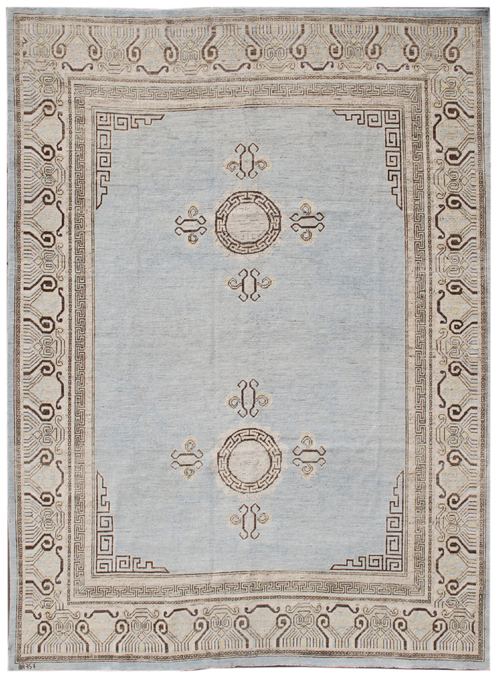 8'x9' Ariana Samarkand Design Blue Field Brown Border Rug