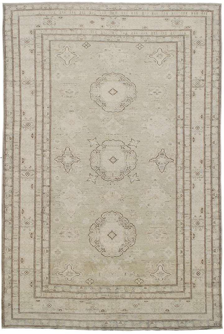 7'x10'Ariana Traditional Geometric Earth Tone Wool Hand Knotted Hazara Rug