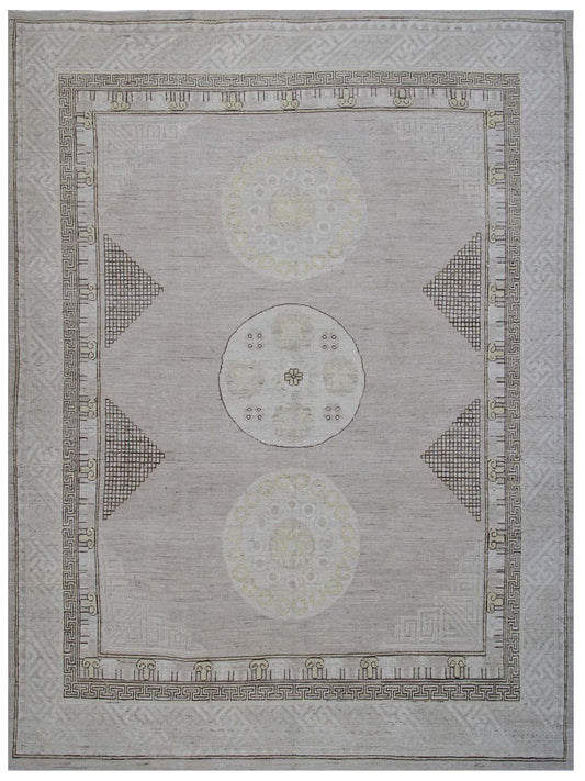 10'x8' Soft Color Geometric Samarkand Khotan Design Hand-knotted Wool Ariana Area Rug.