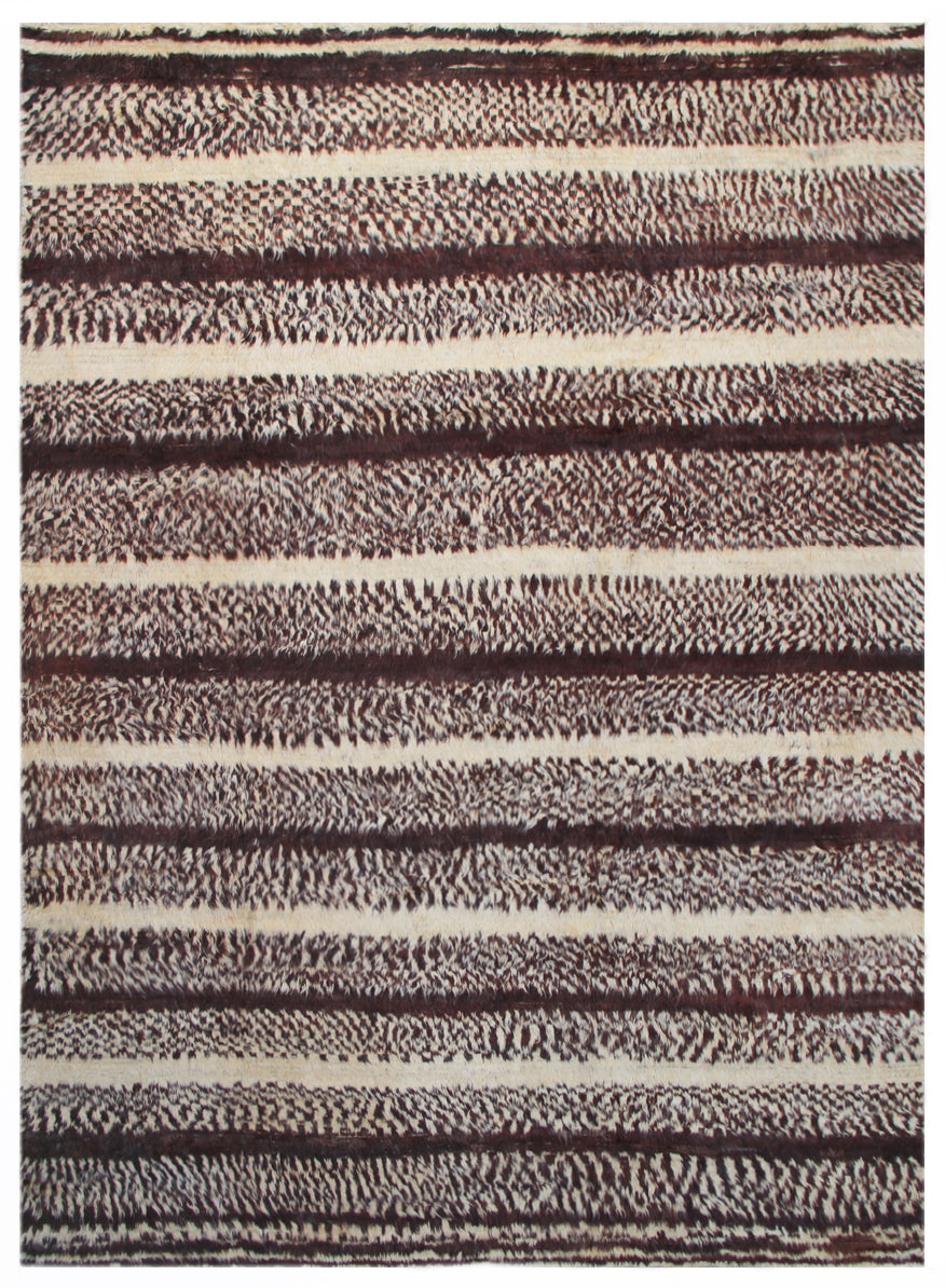 9'x11' Ariana Moroccan Brown and Ivory Striped Barchi Area Wool Rug