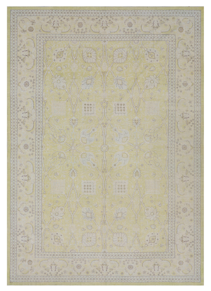 10'x14' Fine Silk and Wool Green-Gold Blue Ivory Grey Brown Shahabas Design Ariana Luxury Rug