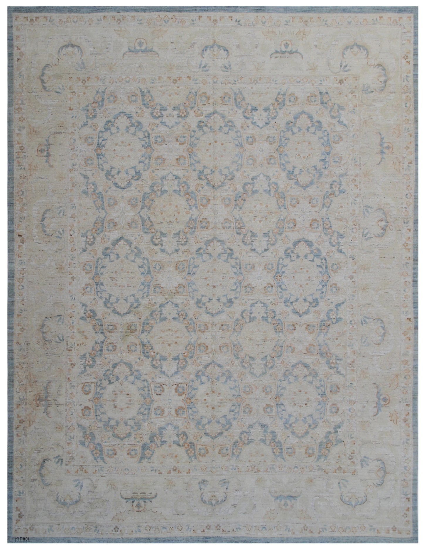 9.06 x  7.10 Soft Blue and White Persian Design Thin Ariana Traditional Area Rug