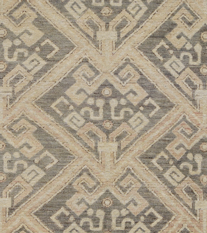 7'x10' Grey Tan Geometric Hand-Knotted Ariana Samarkand Khotan Rug