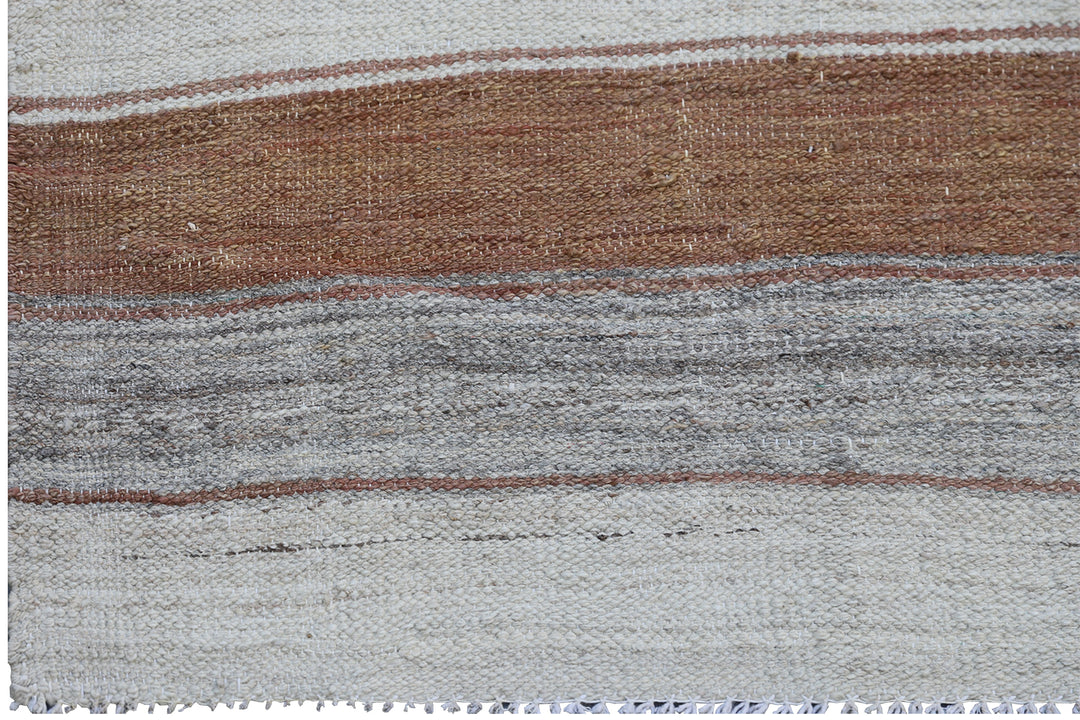 10'x13' Large Striped Grey Cream Rust Hand Knotted Wool Ariana Kilim Rug