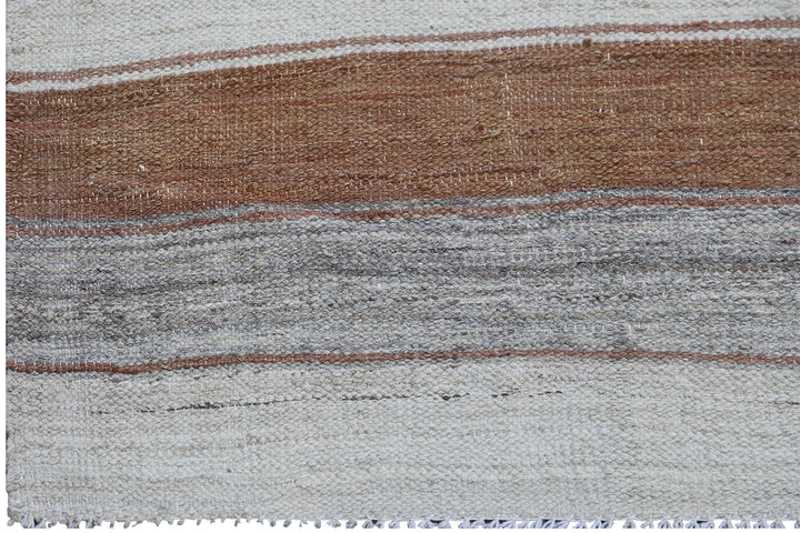 10'x13' Large Striped Grey Cream Rust Hand Knotted Wool Ariana Kilim Rug