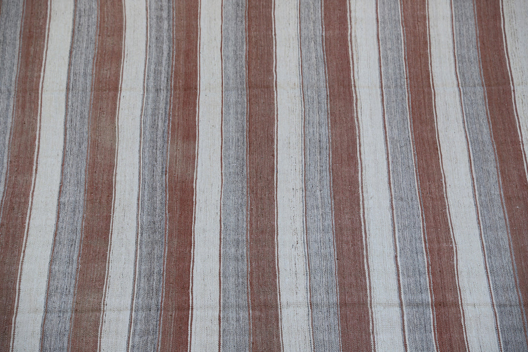 10'x13' Large Striped Grey Cream Rust Hand Knotted Wool Ariana Kilim Rug