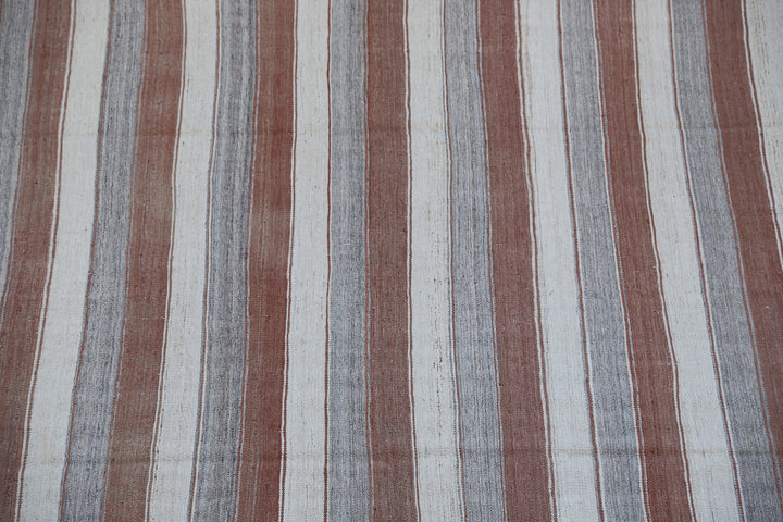 10'x13' Large Striped Grey Cream Rust Hand Knotted Wool Ariana Kilim Rug