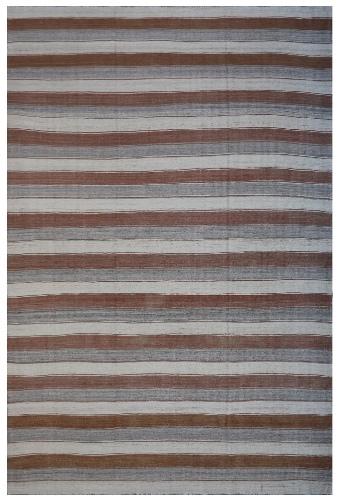 10'x13' Large Striped Grey Cream Rust Hand Knotted Wool Ariana Kilim Rug