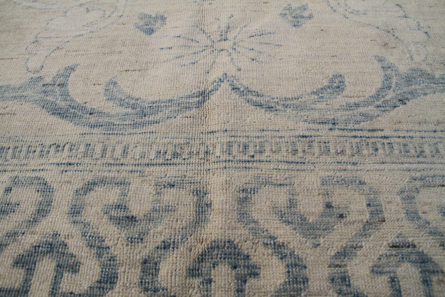 9.03 x  6.10 Blue and Cream Hand-knotted Japanese Design Ariana Transitional Wool Rug