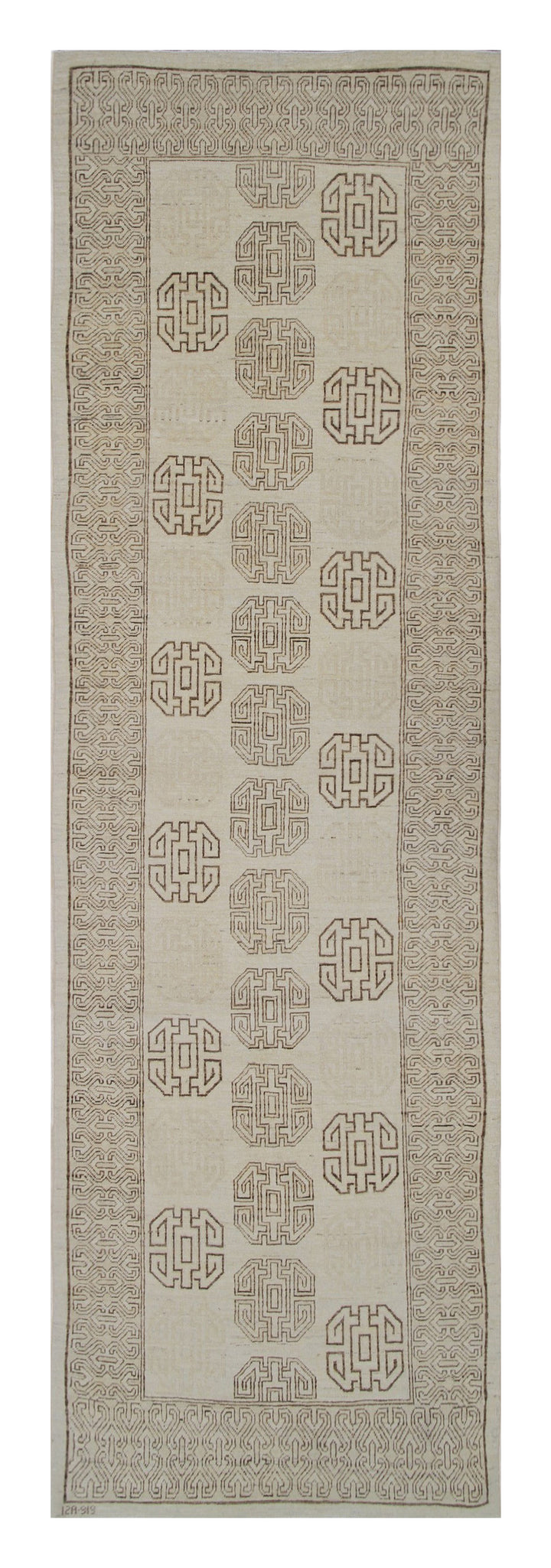 3'x10' Chinese Motive Samarkand Design Cream and Brown Wool Ariana Runner Rug