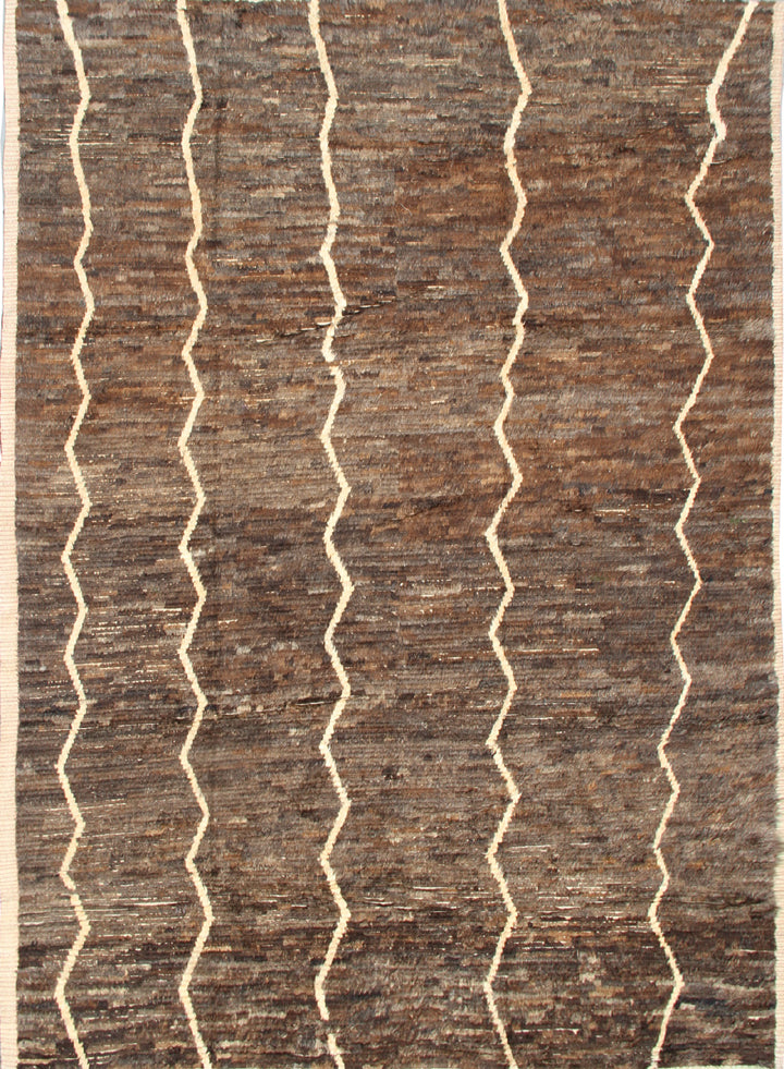 9'x11' Ariana Moroccan Dark Brown Ivory Zigzag Barchi Wool Area Rug