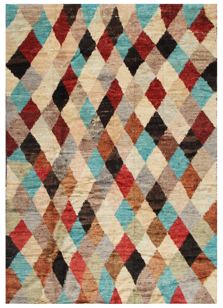 8'x10' Multi Color Geometric Diamond Pattern Shaggy Hand-Knotted Ariana Barchi Area Rug