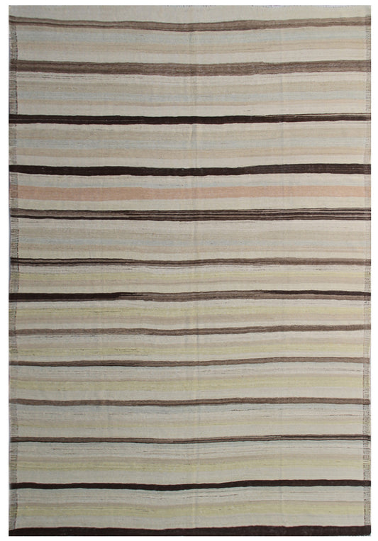 7'x11' Ariana Striped Earth Tone Handmade Kilim Rug
