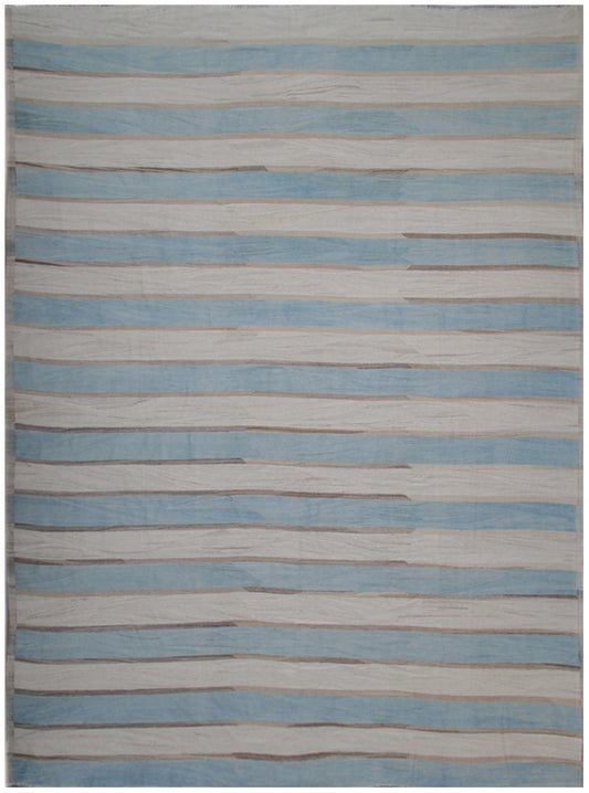 13'x19' Blue White Striped Ariana Kilim Rug