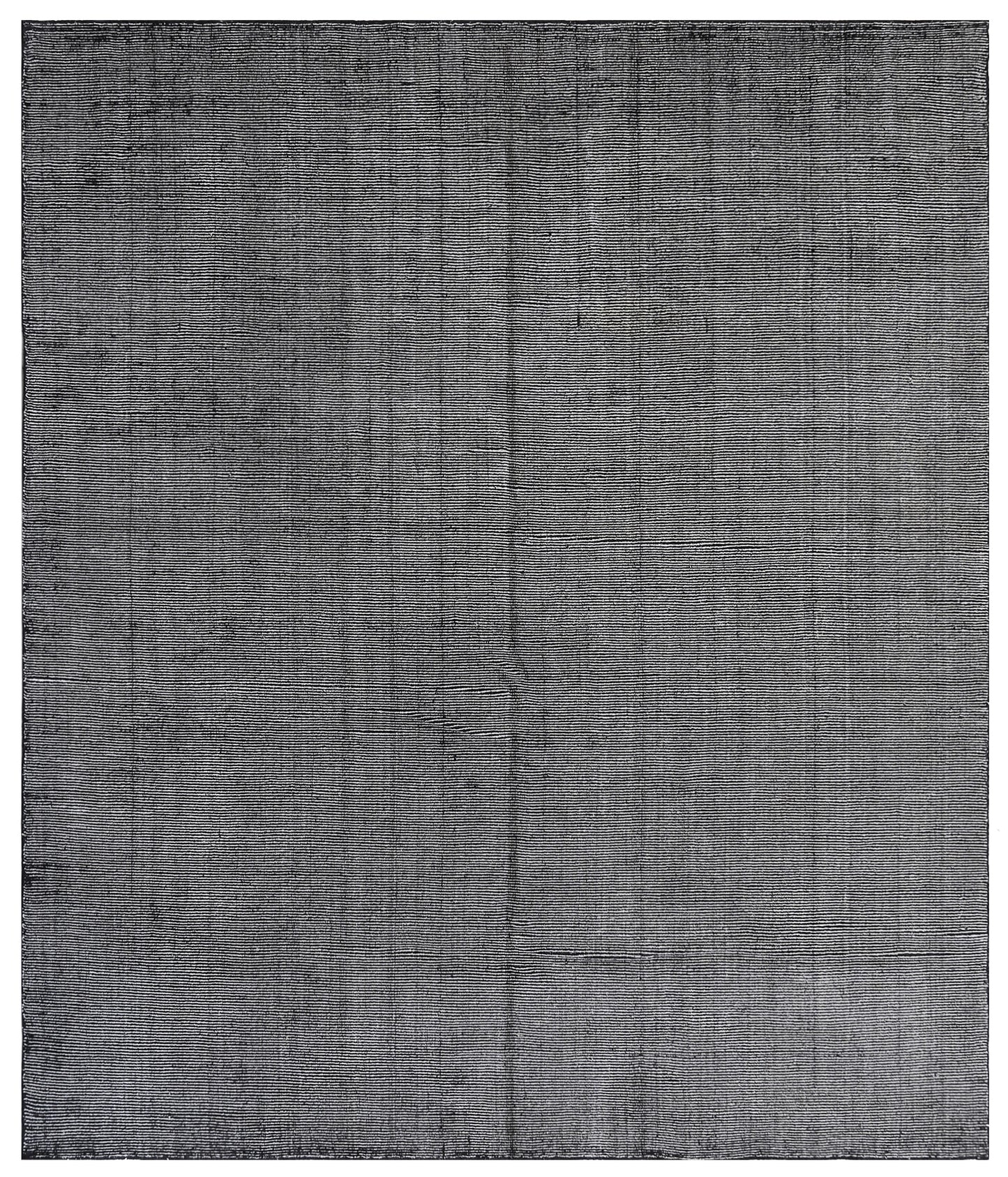 9'x12' Black And White Contemporary Linear Design Indian Handloom Rug