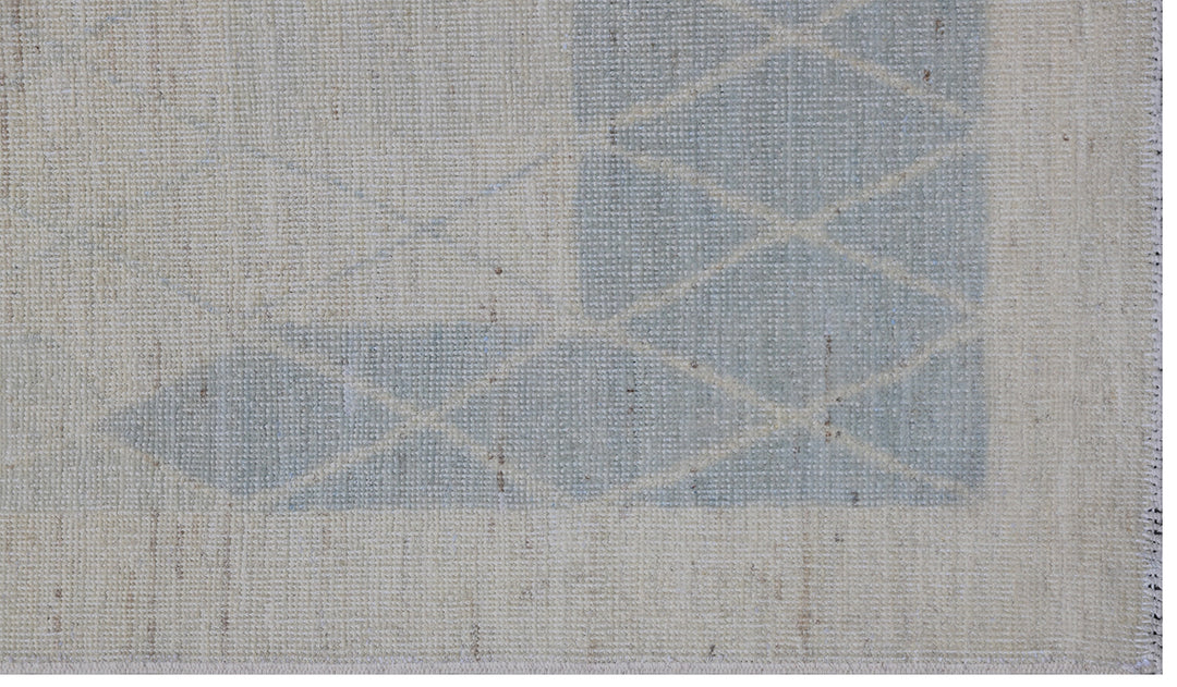 9'X12' Ariana Modern Blue and White Geometric Hand Knotted Wool Large Area Rug