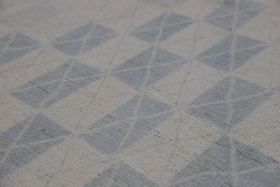 9'X12' Ariana Modern Blue and White Geometric Hand Knotted Wool Large Area Rug