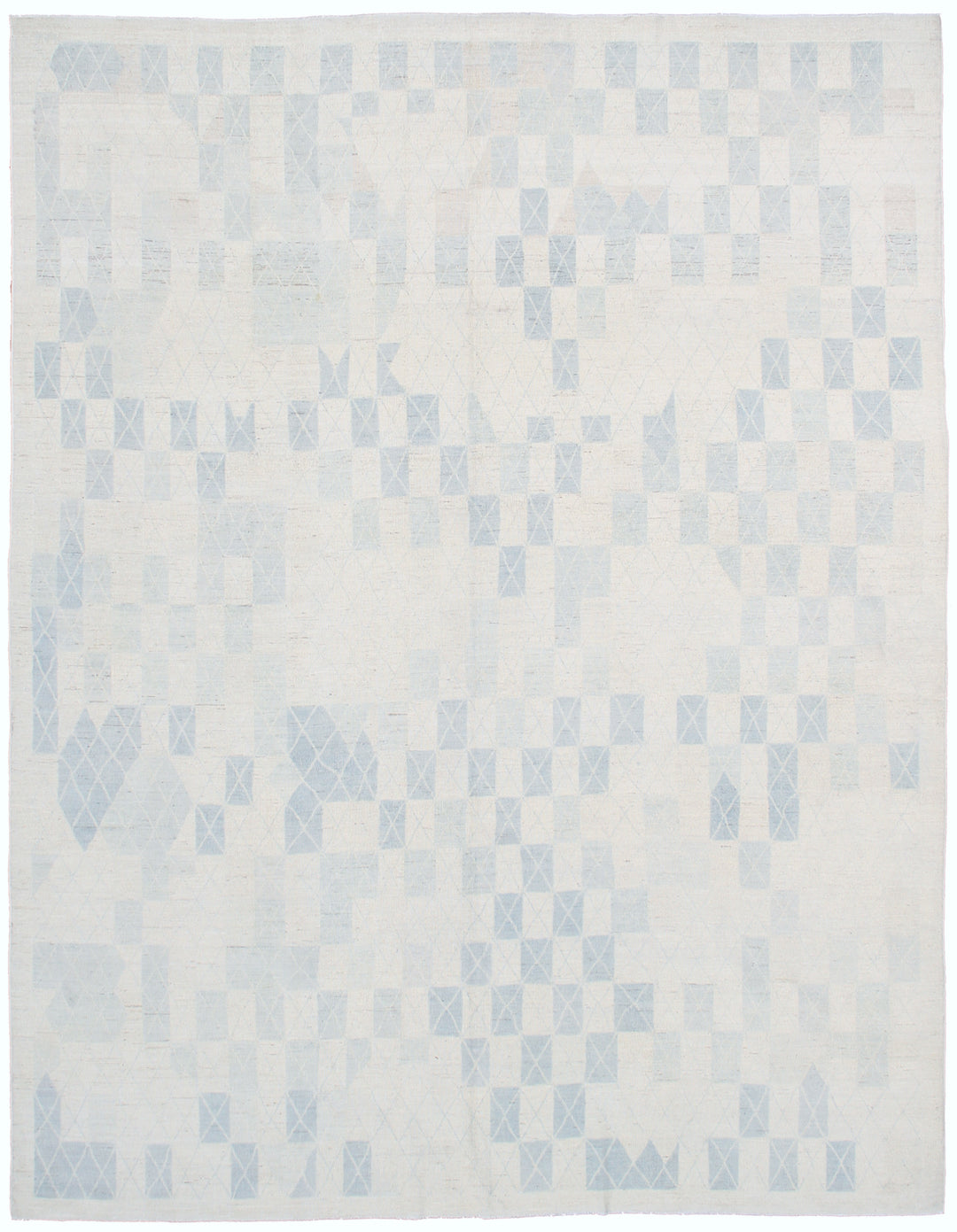 9'X12' Ariana Modern Blue and White Geometric Hand Knotted Wool Large Area Rug