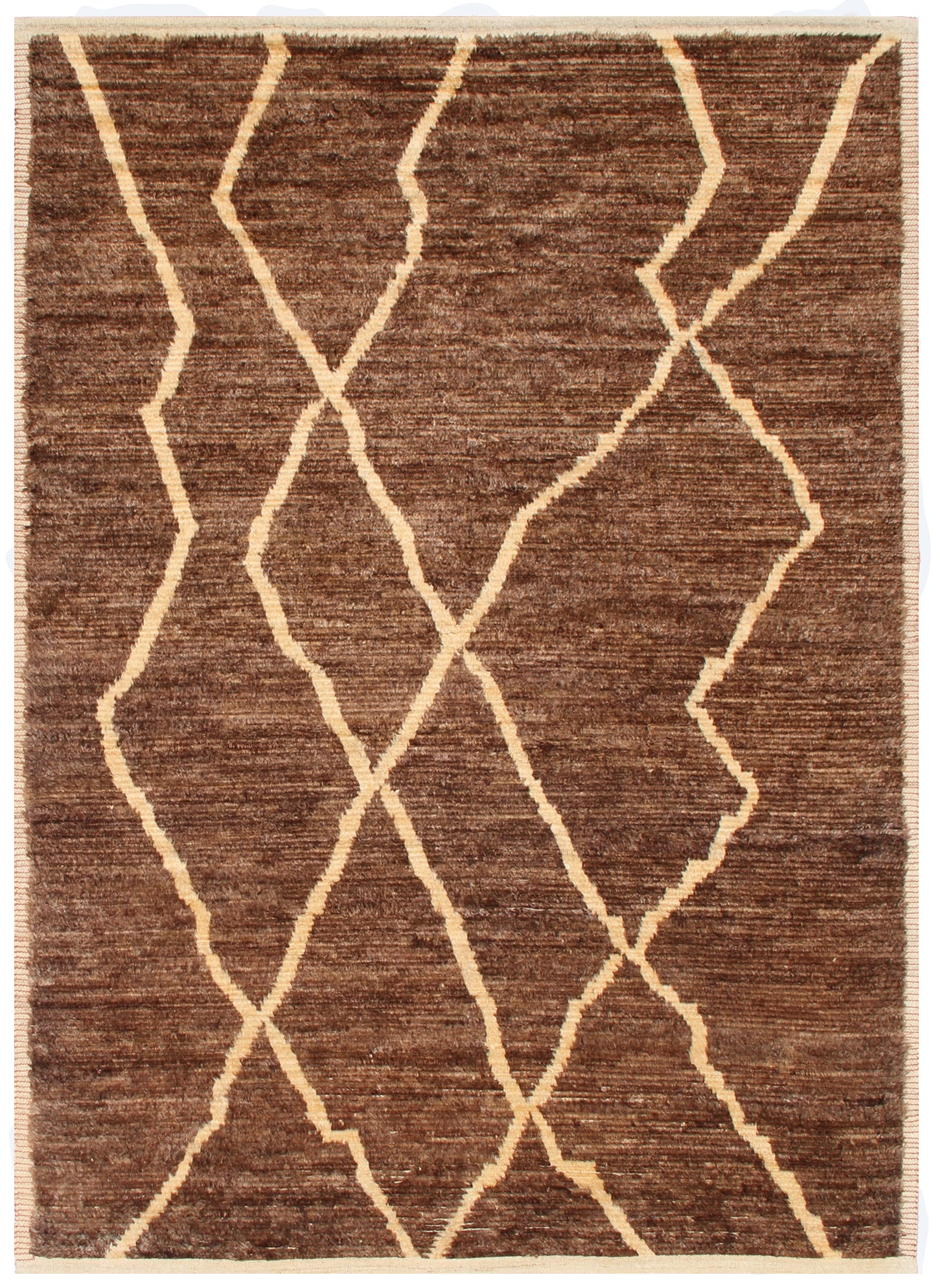7'x9' Contemporary Moroccan Style Brown Barchi Shaggy Wool Rug