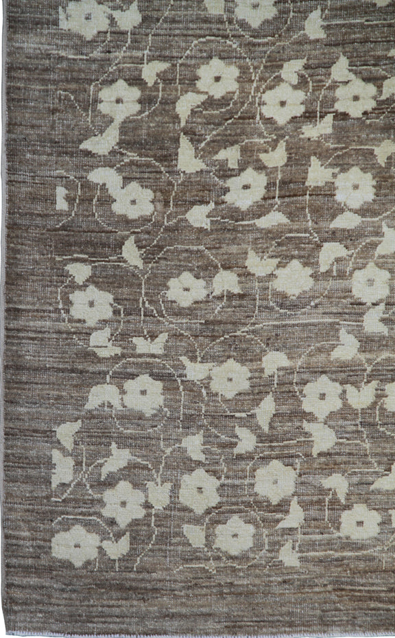 5'x24' Ariana Transitional Wide and Long Floral Brown Ivory Handmade Runner