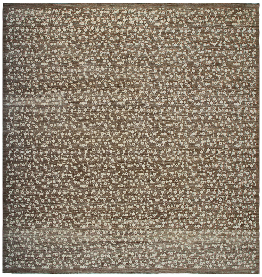 12'x12' Square Floral Design Fine Ariana Transitional Hand Knotted Area Rug