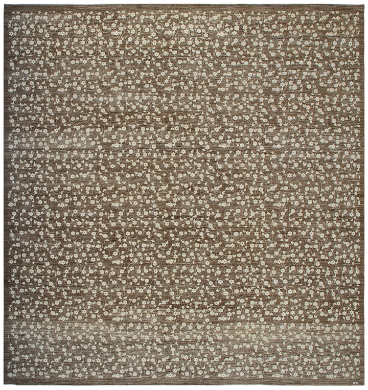 12'x12' Square Floral Design Fine Ariana Transitional Hand Knotted Area Rug