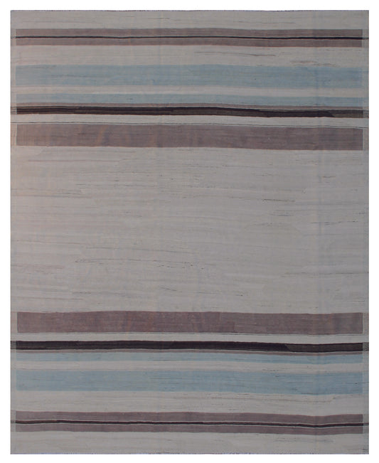 8x10 Striped Design Blue and White Afghan Ariana Kilim